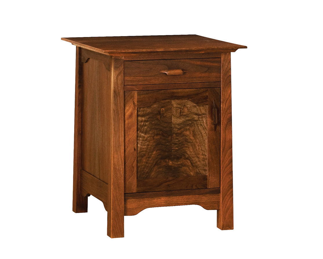 Pacific Nightstand in Western Walnut with Yoshinaga Pulls, Hinged Left