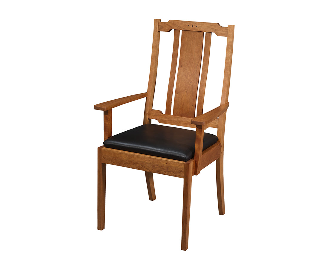 Kelly Armchair in Cherry with Black Leather and Custom 3-Square Inlay