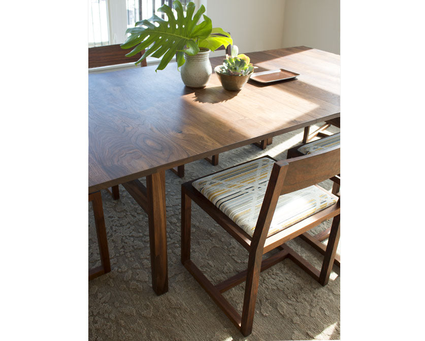 Celilo Dining Chairs in Eastern Walnut with COM Fabric with Celilo Dining Table