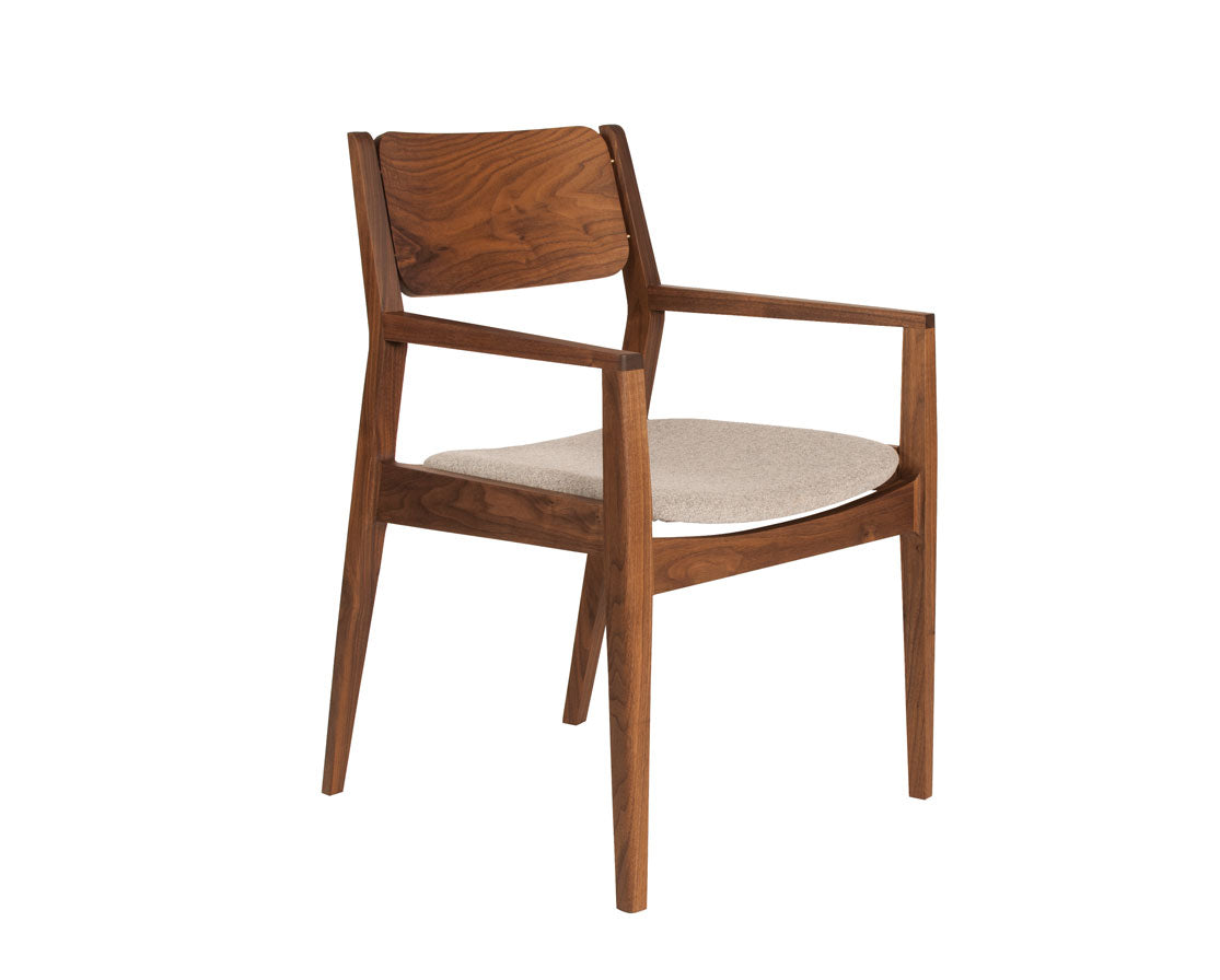 Whitman Arm Chair handcrafted in Eastern Walnut with fabric seat