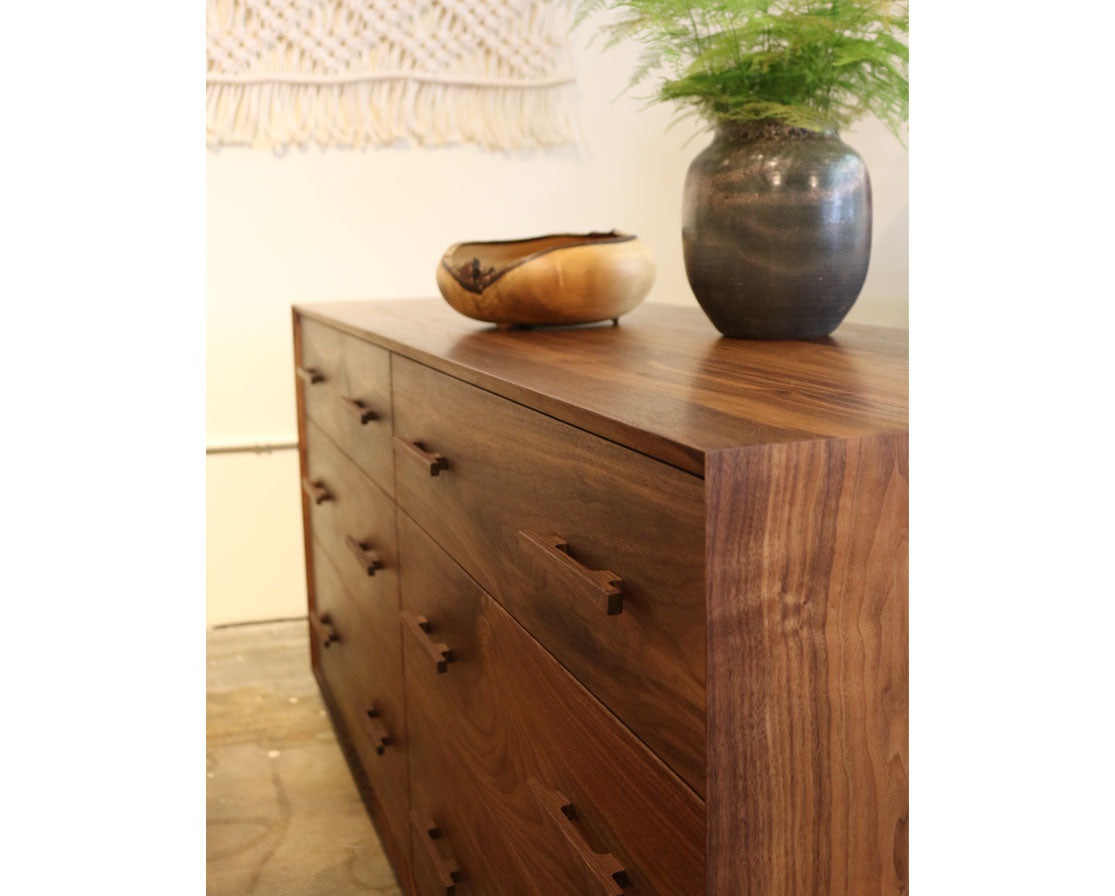 Modern Low 6-Drawer Dresser in Eastern Walnut with Walnut Mission Pulls