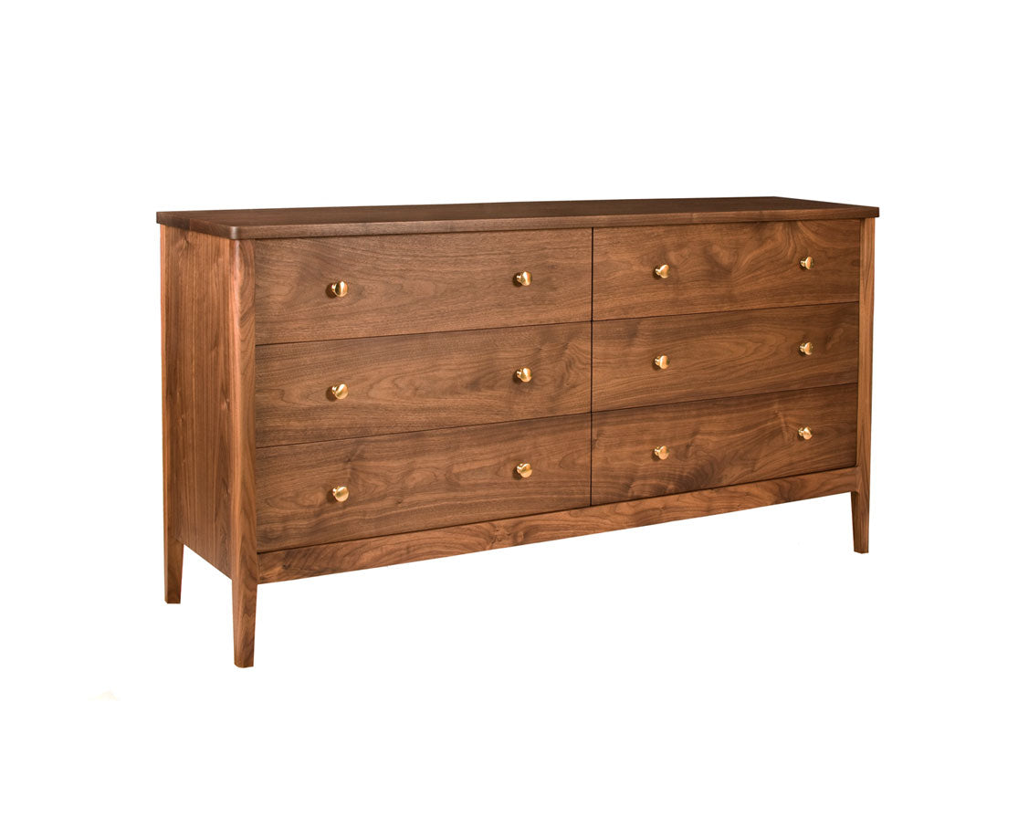 Whitman Low Six Drawer Dresser in Eastern Walnut with Whitman Pulls