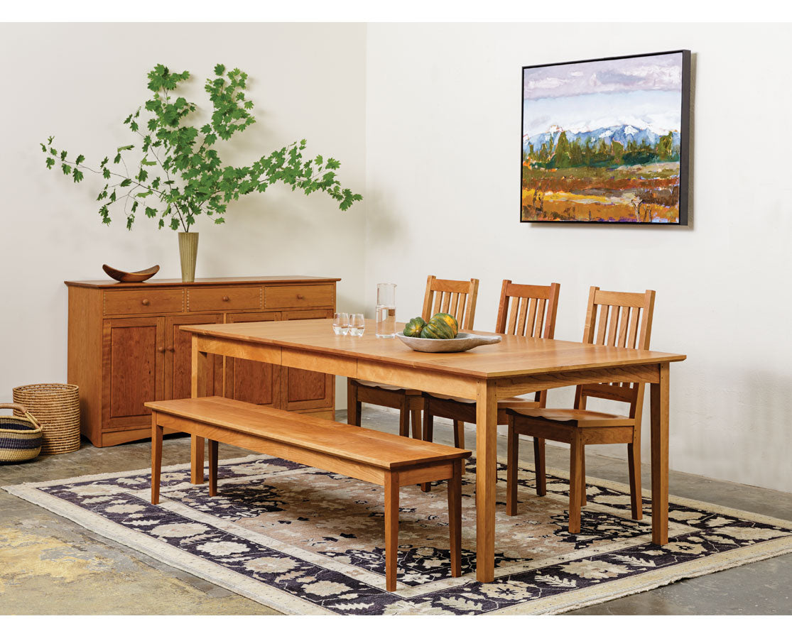 Shaker Dining Table with Arts and Crafts Chairs and Shaker Bench in Cherry