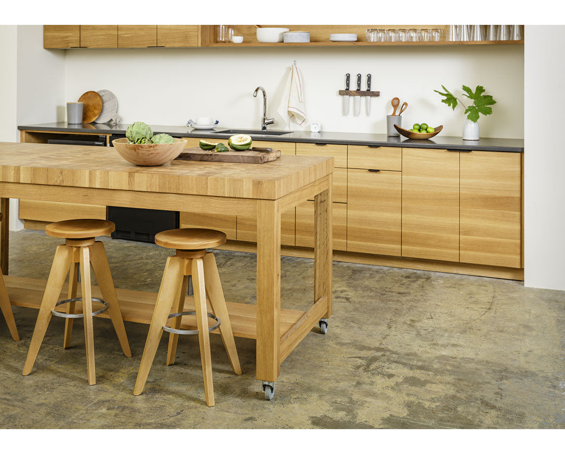 Teton Stools in White Oak with Large Butcher Block