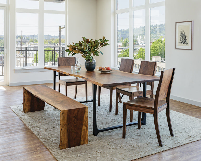 Carver Metal Base Live-Edge Table in Black Finish