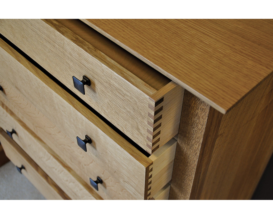 Dunning Dresser in Quartered White Oak with Dunning Knobs and Thru Joints
