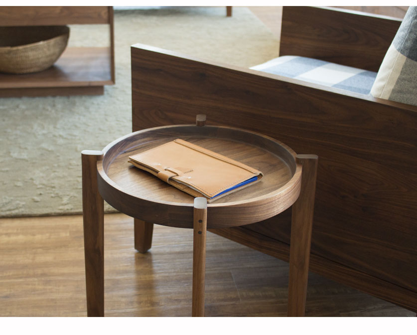 Sebastian End Table in Eastern Walnut with Clyde Lounge Chair