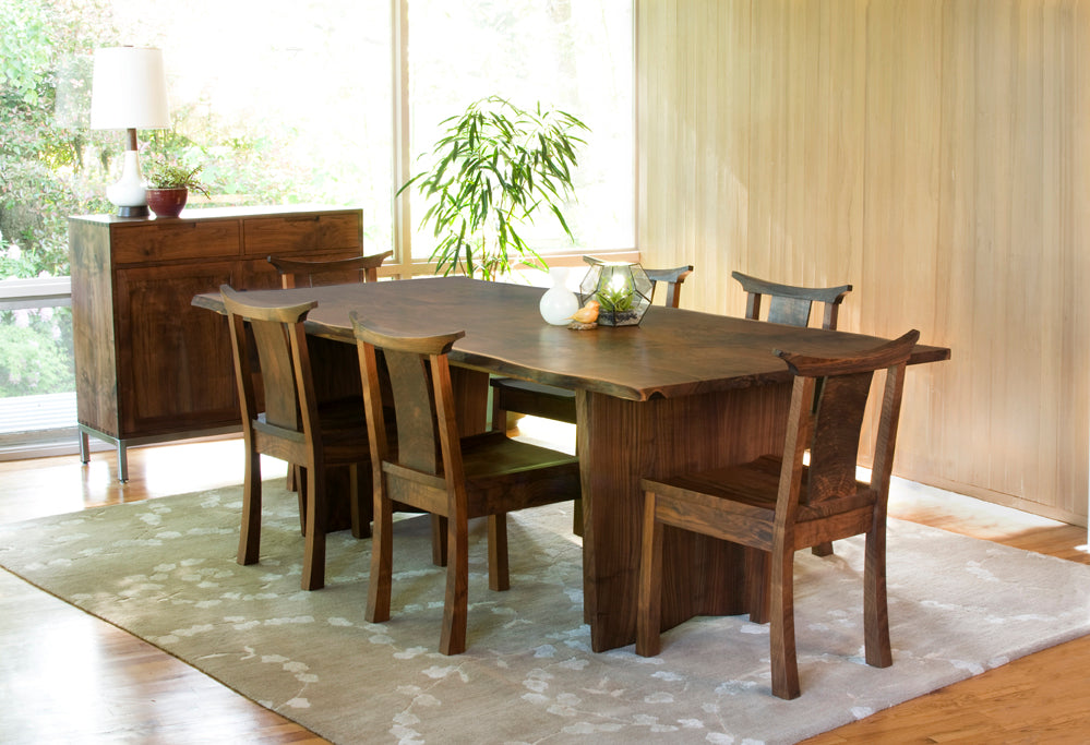 Live Edge Dining Table with Kyoto Chairs in Western Walnut