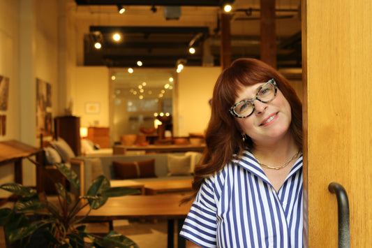 The Joinery's handcrafted wood furniture showroom has a new Sales Manager. Ann, featured here in our furniture showroom in downtown Portland.