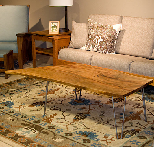 Madrone Live Edge Coffee Table with Metal Base