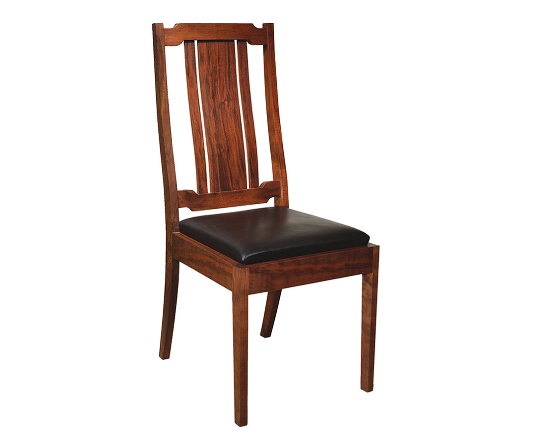 Kelly Side Chair in Western Walnut with Black Leather
