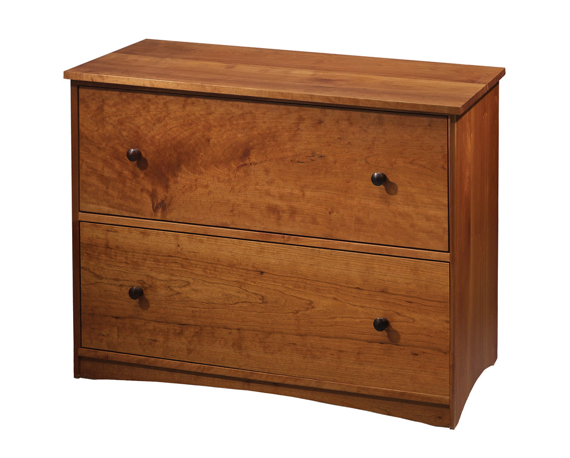Lateral File Cabinet in Cherry with Joinery Kick, Mission Top & Shaker Knob