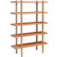 A five-tier wooden bookshelf with a minimalist mid-century modern design, featuring a warm Cherry wood finish and tapered legs, isolated on a white background.