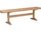 A light brown wooden bench with a rectangular seat and two angled support legs connected by a horizontal stretcher bar, shown on a plain white background.