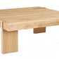 A square wooden table with thick blocky legs and visible wood grain, shown on a plain white background.