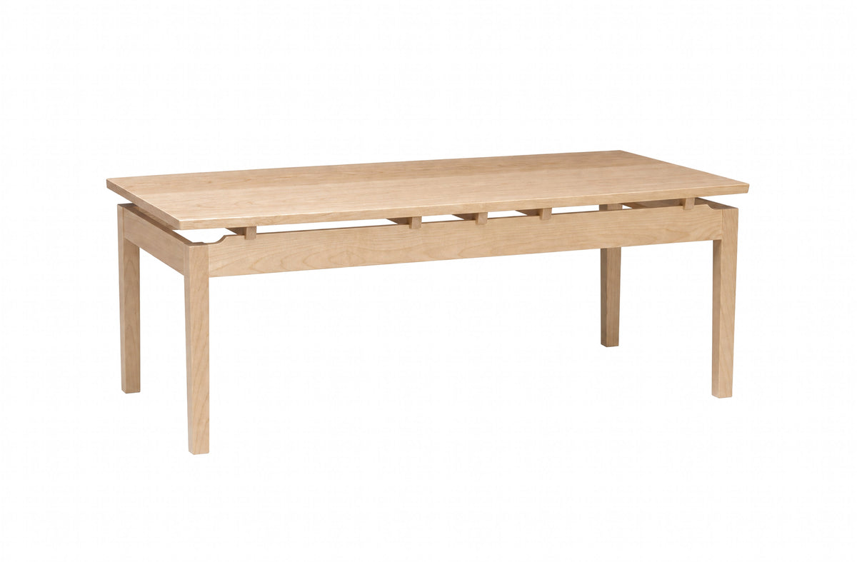 A light natural wood rectangular table, shown on a plain white background.