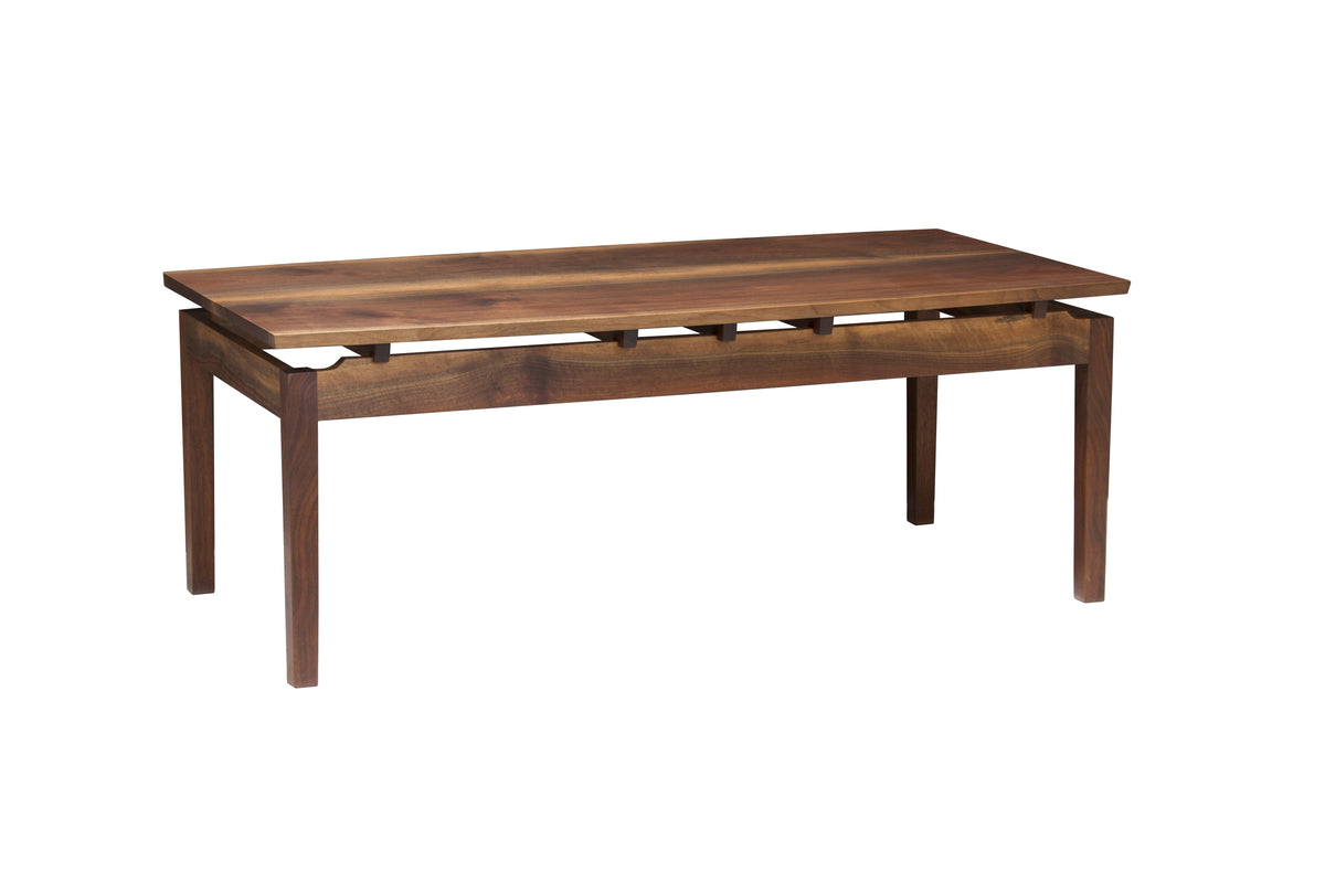 A rectangular wooden coffee table with a dark brown finish, shown against a plain white background.