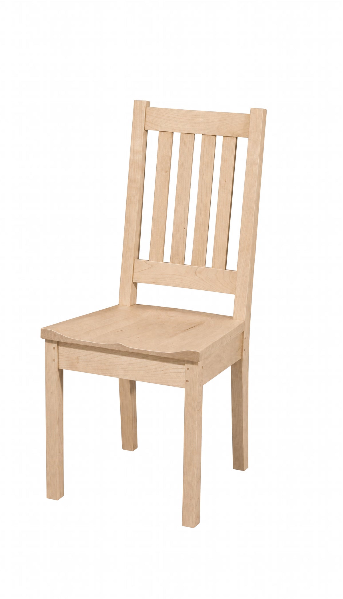 A light natural wood dining chair with a slatted backrest and straight legs, shown against a plain white background.
