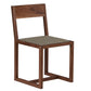 A modern wooden dining chair with a dark brown wood frame and a textured gray upholstered seat, shown against a plain white background.