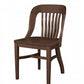 A dark brown wooden dining chair with a slatted backrest and a curved backrest, shown on a plain white background.