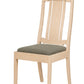 A light natural wood dining chair with a slatted backrest and a textured gray-green upholstered seat cushion, shown against a plain white background.
