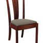 A wooden dining chair with a dark reddish-brown wood frame and a textured gray upholstered seat cushion, shown against a plain white background.