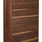 Tall 6 drawer dresser in dark Walnut finish with wood knobs. Shown on a plain white background.