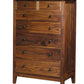 Tall classic 7 drawer dresser in a dark Walnut finish and metal square knobs on a white background.