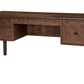 A classic wooden desk with a Walnut finish, featuring two drawers on the left, one drawer on the right, an open center shelf, and a slanted top, shown on a solid white background. 