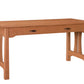 A wooden writing desk with a warm Cherry finish, featuring a single drawer with dark wood handles and decorative apron legs, shown on a solid white background.