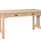 A wooden writing desk with a light Maple finish, featuring a single drawer with dark wood handles and decorative apron legs, shown on a solid white background.
