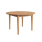 A light Oak wood round dining table with four tapered legs, shown on a solid white background.