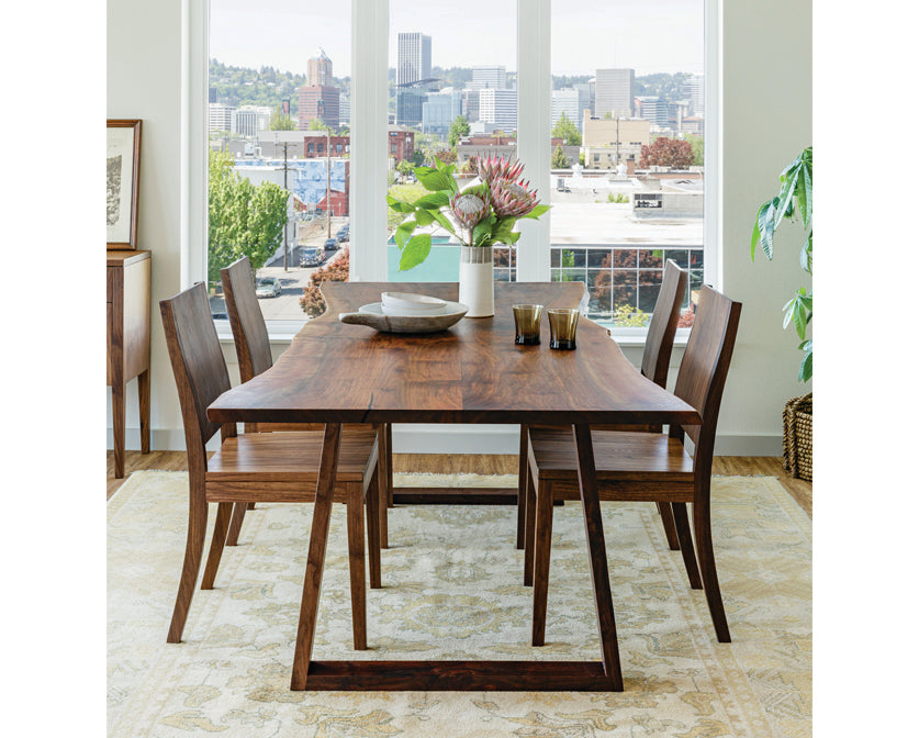 Wilkes Live-Edge Dining Table in Western Walnut with Studio Dining Chairs