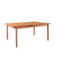 A rectangular wooden dining table with four legs, shown from a three-quarters angle on a solid white background.