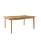 A rectangular wooden dining table with a natural oak finish, featuring four legs and a simple, clean design, shown on a solid white background.