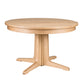 A round wooden dining table with a pedestal base, crafted from light natural Maple wood, shown against a plain white background.
