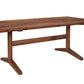 A rectangular wooden dining table with a medium-to-dark brown finish, featuring a thick apron base and angled A-shaped legs, shown on a plain white background.