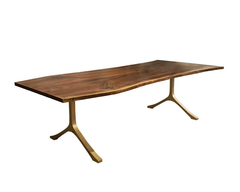 Talos Metal Base Live-Edge Table in Gold Finish