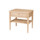A light natural wood nightstand with a single drawer, a lower shelf, and a small metal wooden knob, shown on a plain white background.