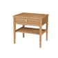 A light oak wood nightstand with a single drawer, a round brass knob, and an open lower shelf, shown on a plain white background.
