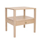 A light natural wood side table with one drawer and an open lower shelf, shown on a plain white background.