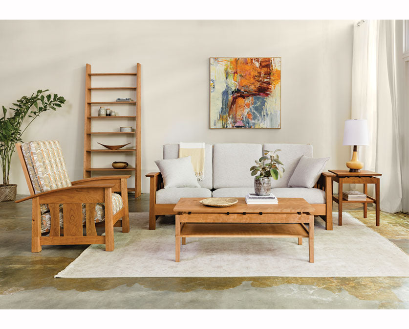 Nelson Bookcase in Cherry with Pacific Living Room vignette