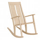 A light natural wood rocking chair with a slatted backrest and curved rockers, shown against a plain white background.