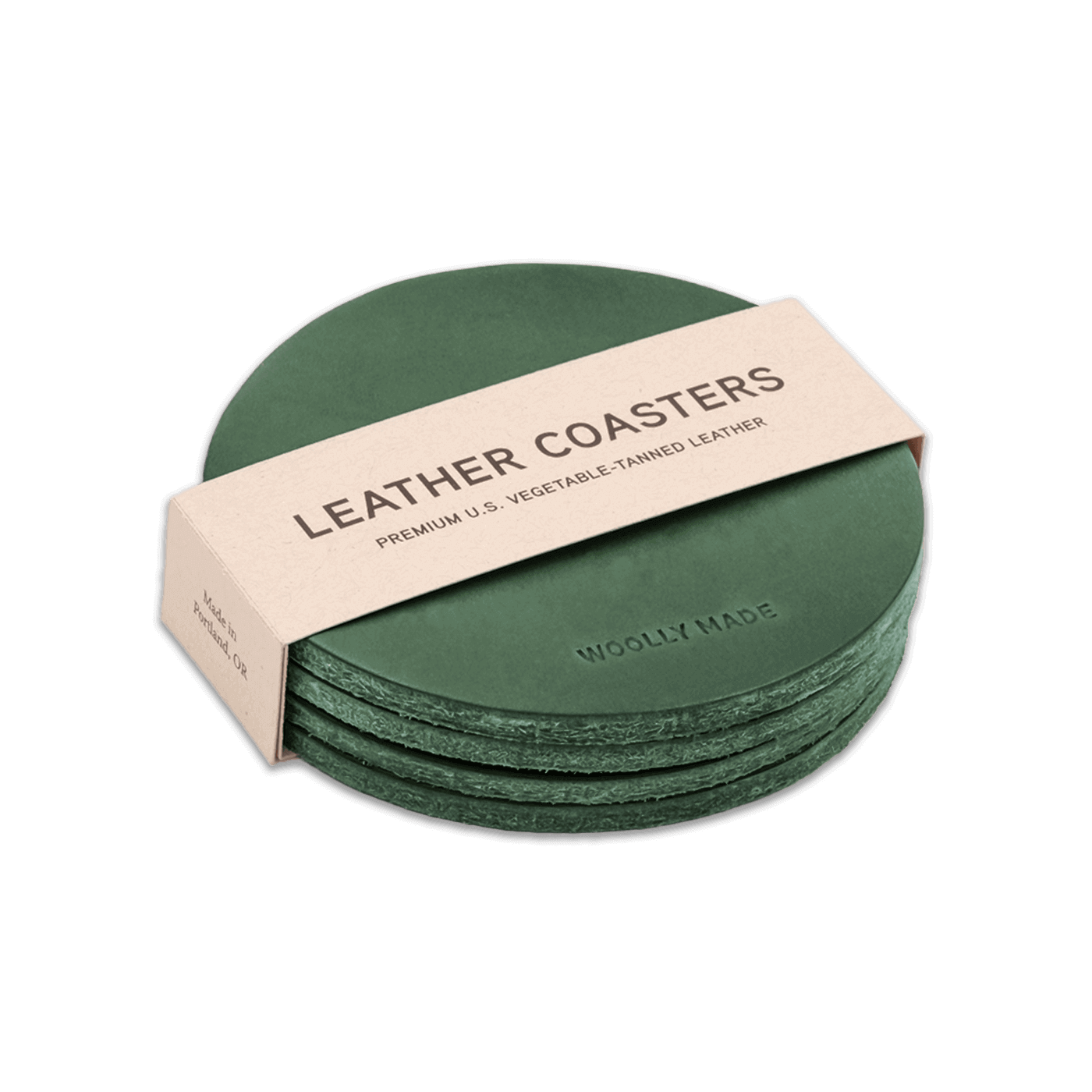 Green leather coaster set. Made in Portland