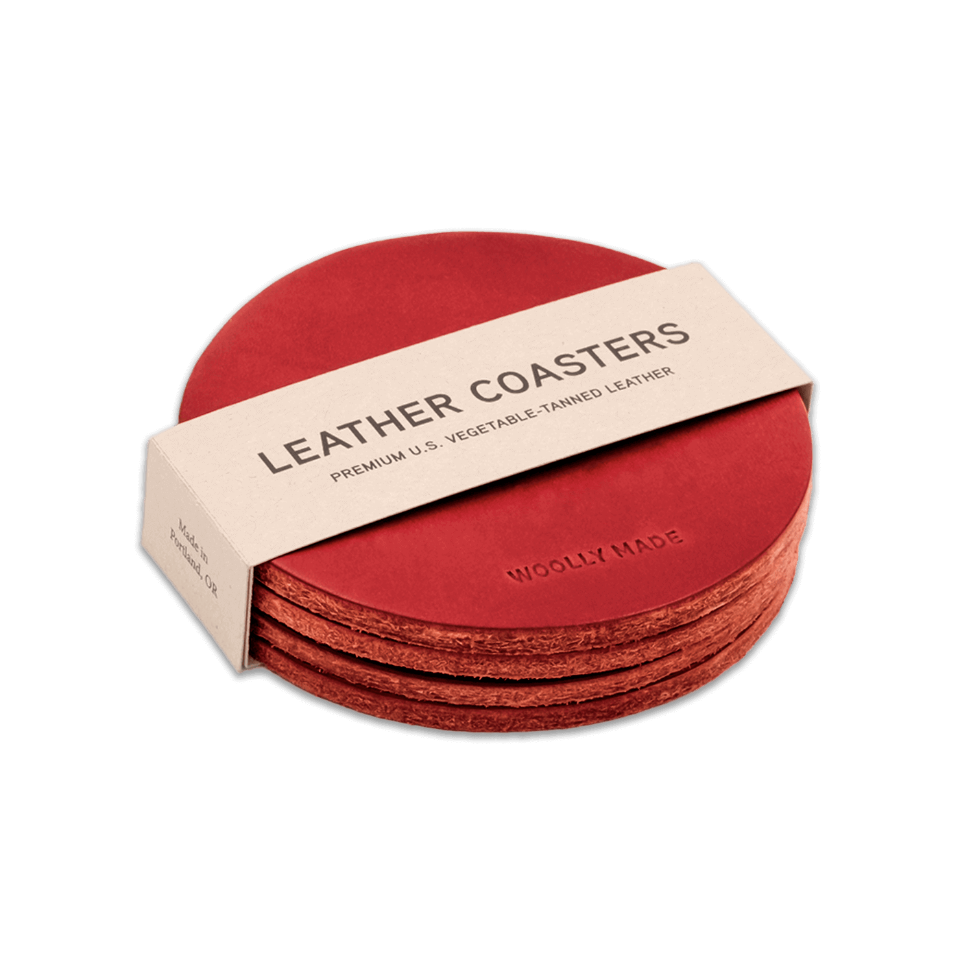 Red leather coaster set. Made in Portland