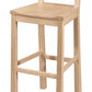 A light natural wood bar stool with a curved backrest and front support brace, shown on a plain white background.