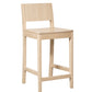 A light natural wood bar stool with a rectangular seat, a simple backrest, and four legs, shown on a plain white background.