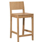 A light oak wood counter stool with a rectangular backrest, square seat, and four legs, shown on a plain white background.