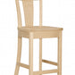A light natural wood barstool with a slatted backrest and four legs, shown against a plain white background.