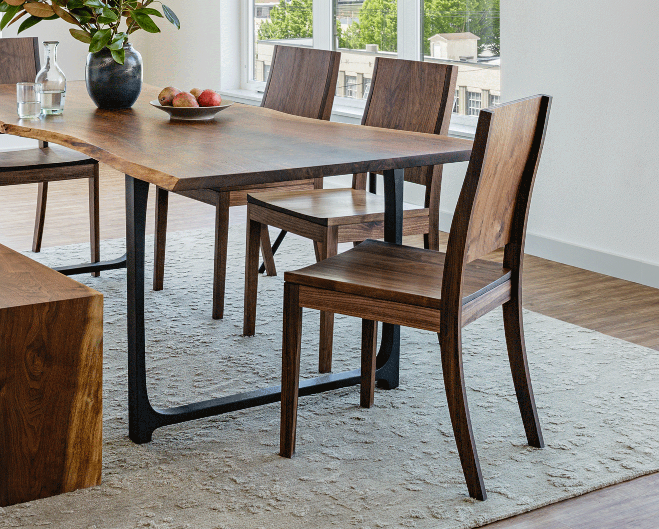Studio Dining Chair in Eastern Walnut with Live Edge Dining Table